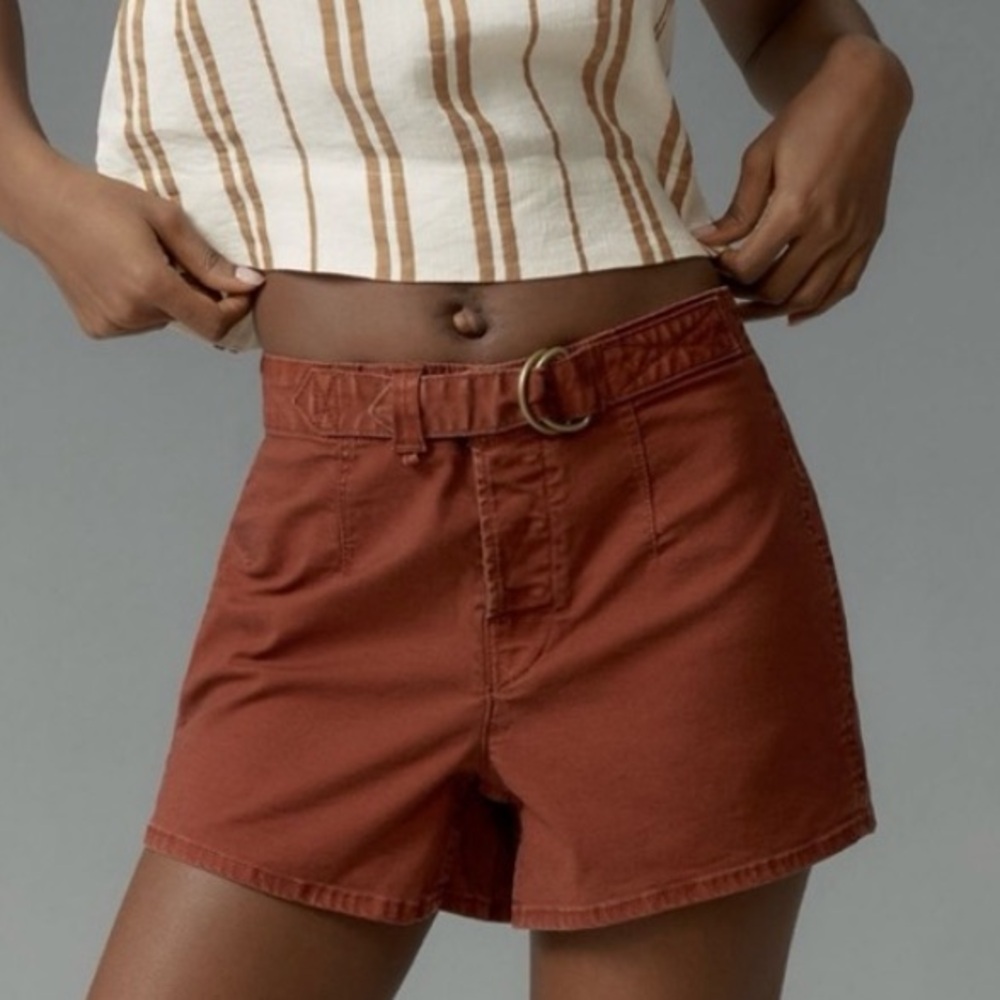 🟠NWT PILCRO by ANTHROPOLOGIE Belted Camp Shorts in Brick - Picture 2 of 6